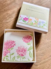 Floral letterpress coasters in a box